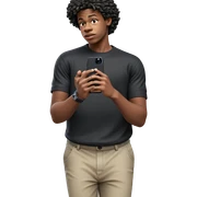 boy in black shirt holding phone sticker