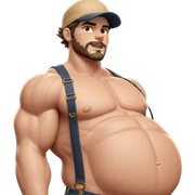 muscular male in overalls sticker