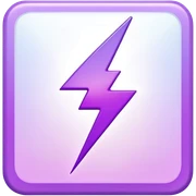 a Tiny compressed Stylized purple Lightning bolt symbol inside a pastel gradient white square icon sticker