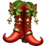 Realistic isolated red elf shoes with bells. sticker