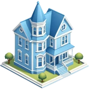 Light blue victorian house isometric exterior view sticker