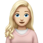 Pretty blue eyed white girl with light pink sweater reading cozy sticker