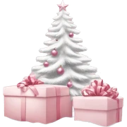 Light pink Christmas gifts under a white Christmas tree  sticker