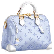 White Designer Louis Vuitton bag with periwinkle monogram and trim sticker