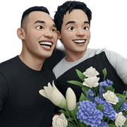 smiling boys with flowers sticker