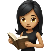 Girl with tan skin and long black hair and black shirt reading a book sticker