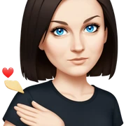 female, wearing black tshirt,  black hair sticker