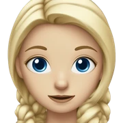 A blonde girl with dark blue eyes with a cat sticker