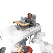 boy with glasses at computer sticker