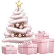 Light pink Christmas gifts under a white Christmas tree  sticker