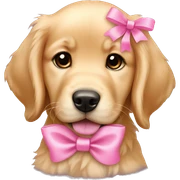 female golden retriever puppy with pink bows above her ears sticker