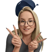 blonde girl with cup and smile sticker