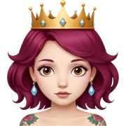 Beautiful tattooed long burgundy haired girl wearing a princess crown sticker