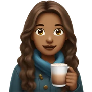 Girl with brown long hair and a hot chocolate sticker