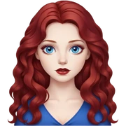 pretty baddie, dark red wavy hair, pale skin, long hair, blue eyes, makeup sticker