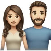 Happy couple : girl brown hair and brown eyes, boy dark brown hair and blue eyes with beard sticker