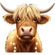 highland cow with christmas lights sticker