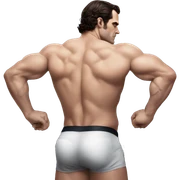 Henry cavill in a jock, backwards view, stretching glutes sticker