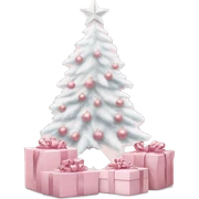 Light pink Christmas gifts under a white Christmas tree  sticker