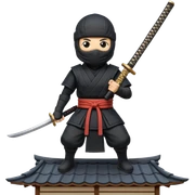 A ninja wielding a samurai sword stands on the roof of a Japanese house. sticker