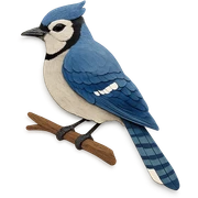 blue jay on a branch, layered paper details, realistic feather patterns sticker