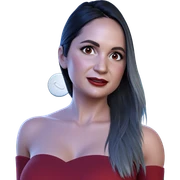 black haired girl in red sticker