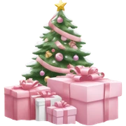 Light pink Christmas gifts under a white Christmas tree  sticker