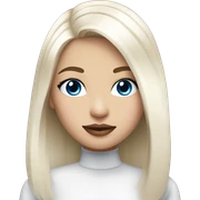 Girl medium length white straight hair, blue eyes, light pink lips sticker