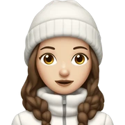 white girl with brown hair and dark brown eyes wearing a white and brown winter outfit sticker