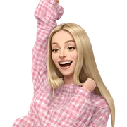 blonde girl with a smile sticker