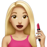 Blonde girl apply lipstick sticker