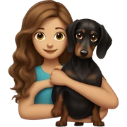 Brown long wavy hair girl cuddling a small honey black dachshund sticker