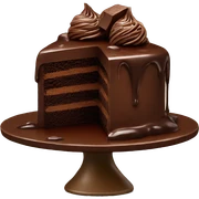 Chocolate cake with chocolate drip down the side and more chocolate on the top sticker