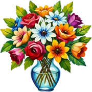 Realistic bouquet of flowers, vibrant Afremov oil painting style sticker