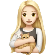 pretty woman with pale skin, very long blonde hair  hugging a cat sticker