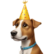 Dog has a birthday sticker
