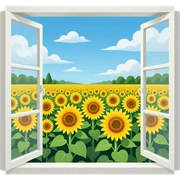 A field of sunflowers beyondA field of sunflowers outside the window sticker