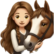 Beautiful Girl long brown hair hug her brown horse sticker