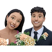 smiling couple outdoors with flowers sticker