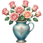 watercolor illustration of roses in a vintage vase, with light brush strokes sticker