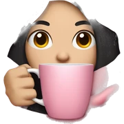 white girl with black straight hair inside a pink blanket sipping coffee eyes closed sticker