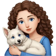 White Shepherd, Young Curly Long brown hair woman with Blue eyes umarmen  sticker