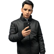 boy in black jacket texting sticker