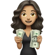 Brunette white woman with money sticker
