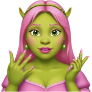 Shrek with pink skin and pink long nails and pink lipstick sticker