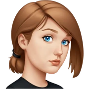 female, wearing black tshirt sticker