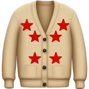 Tan cardigan with three red stars on both sleeves sticker