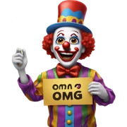Clown holding a sign stating, "OMG" sticker