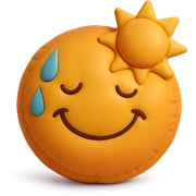 plush face with sweat and sun, hot weather, warm colors, soft cushion style sticker