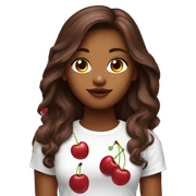 Dark cherry red long hair beautiful woman wear white t-shirt with cherry print  sticker